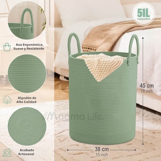 Foto 5 | Magma Life Cesta De Lavandería De Cuerda De Algodón, Plegable Y Duradera, Con Dos Asas Resistentes (color Aqua)