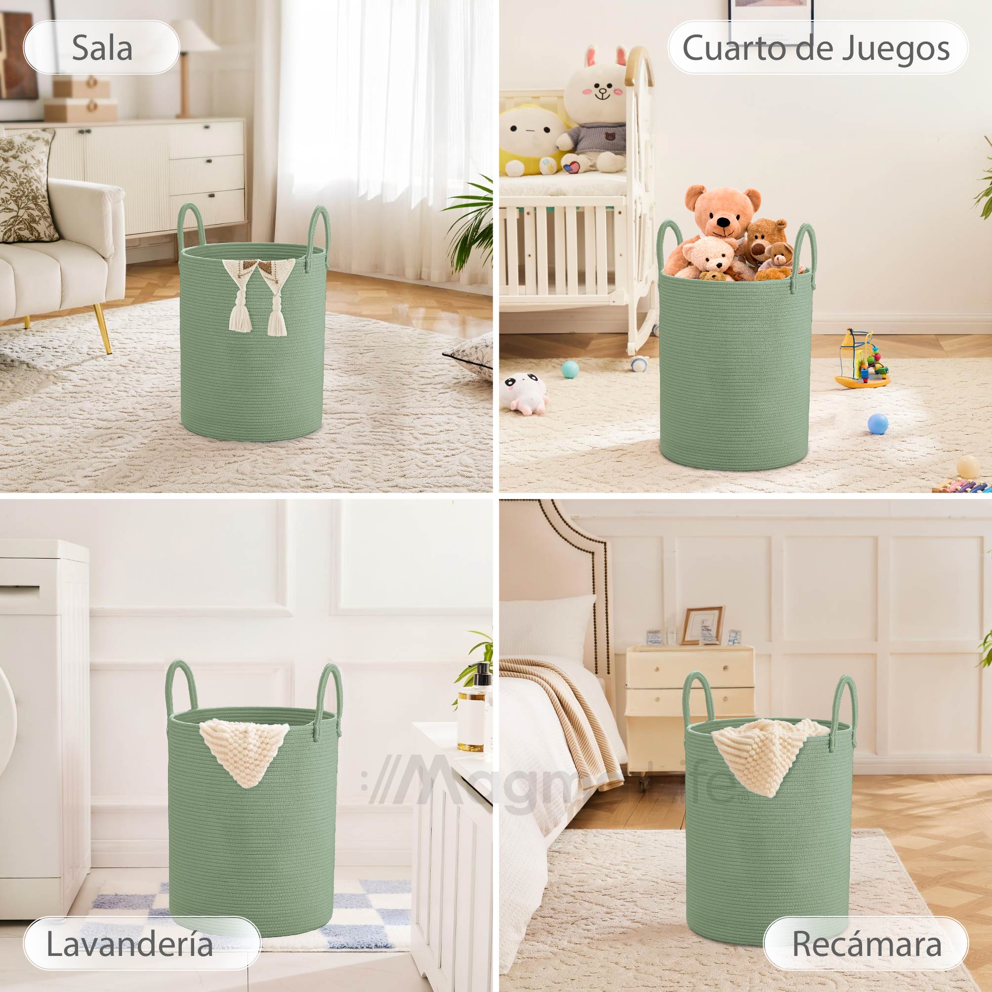 Foto 6 | Magma Life Cesta De Lavandería De Cuerda De Algodón, Plegable Y Duradera, Con Dos Asas Resistentes (color Aqua)
