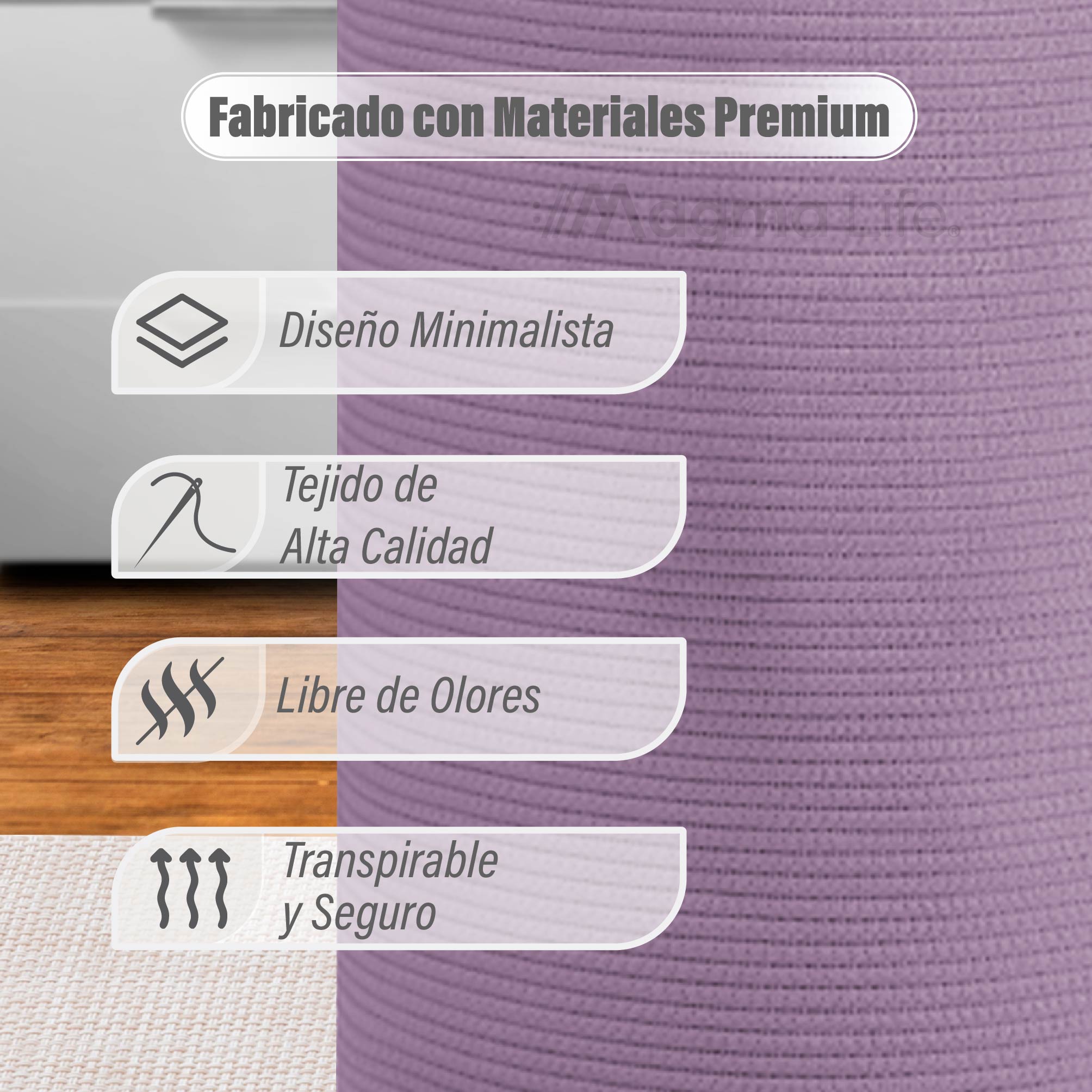Foto 3 | Magma Life Cesta De Lavandería De Cuerda De Algodón, Plegable Y Duradera, Con Dos Asas Resistentes (color Lila)