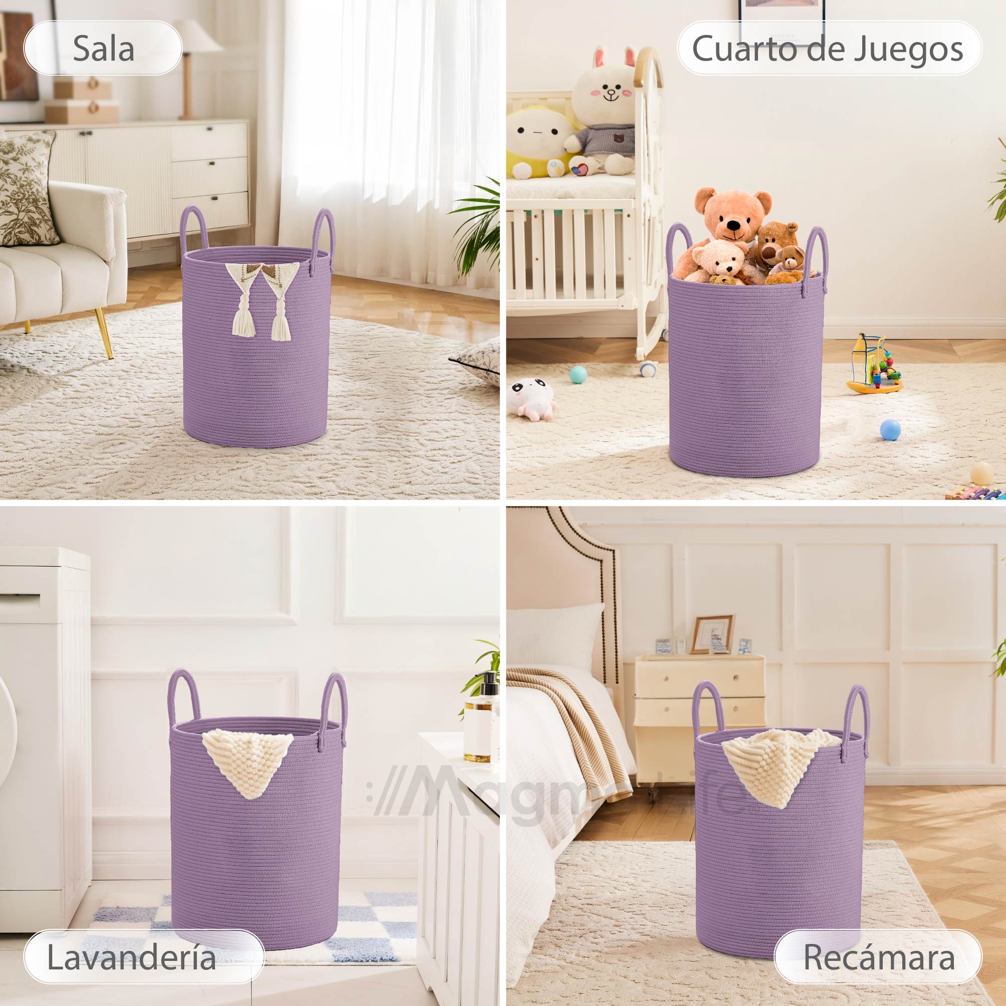 Foto 5 | Magma Life Cesta De Lavandería De Cuerda De Algodón, Plegable Y Duradera, Con Dos Asas Resistentes (color Lila)