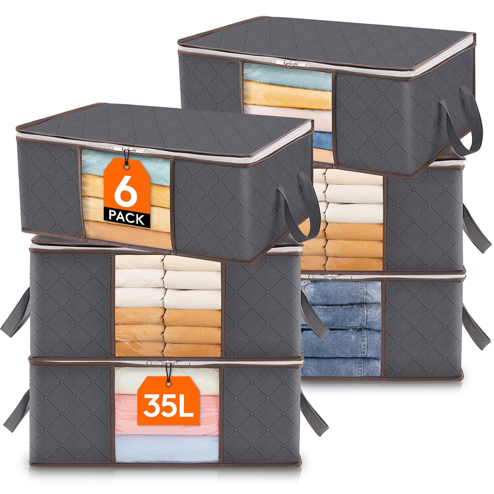 Foto 1 | Bolsa De Almacenamiento De Ropa Lifewit, Paquete De 6 Con Asa Reforzada, Color Gris - Venta Internacional.