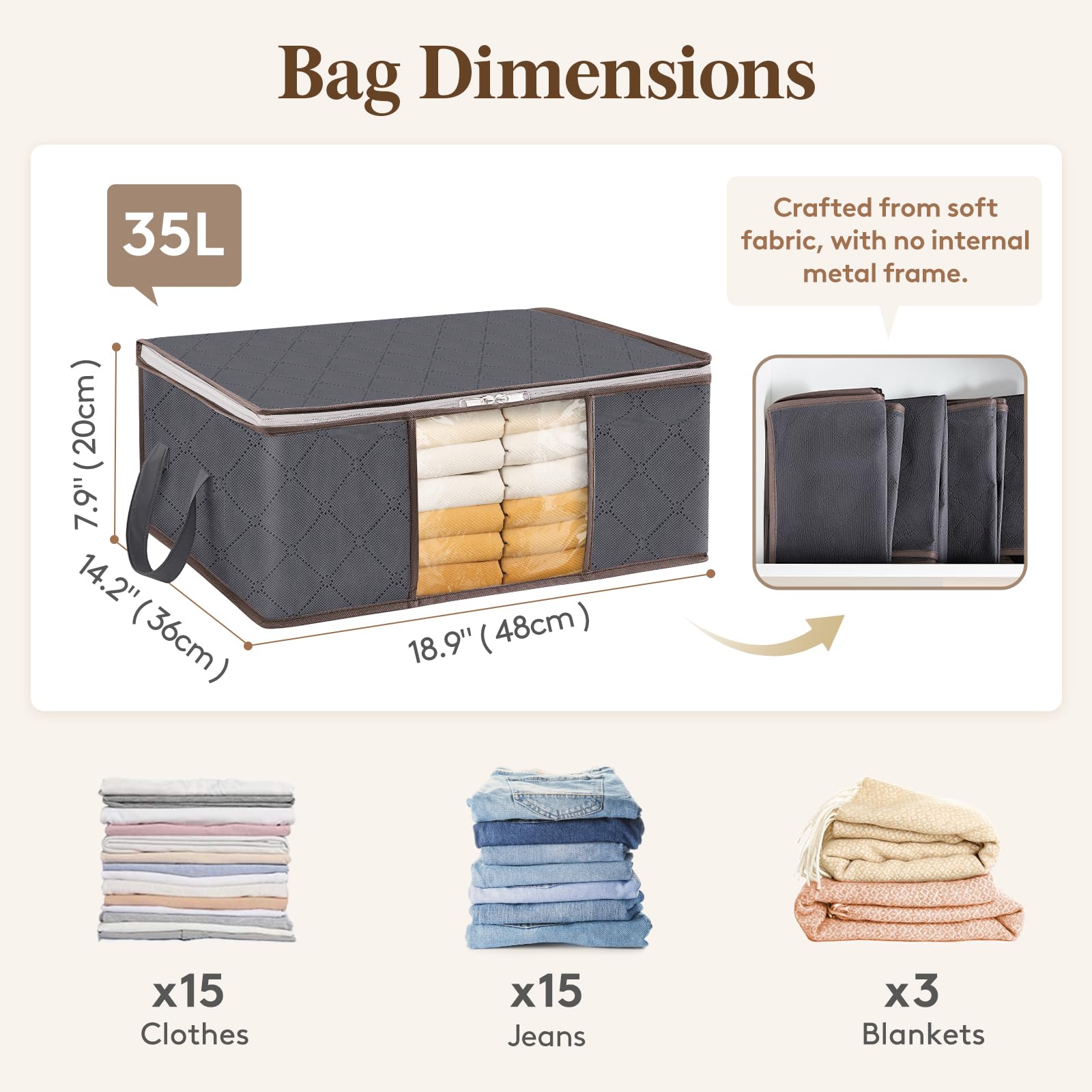 Foto 2 | Bolsa De Almacenamiento De Ropa Lifewit, Paquete De 6 Con Asa Reforzada, Color Gris - Venta Internacional.