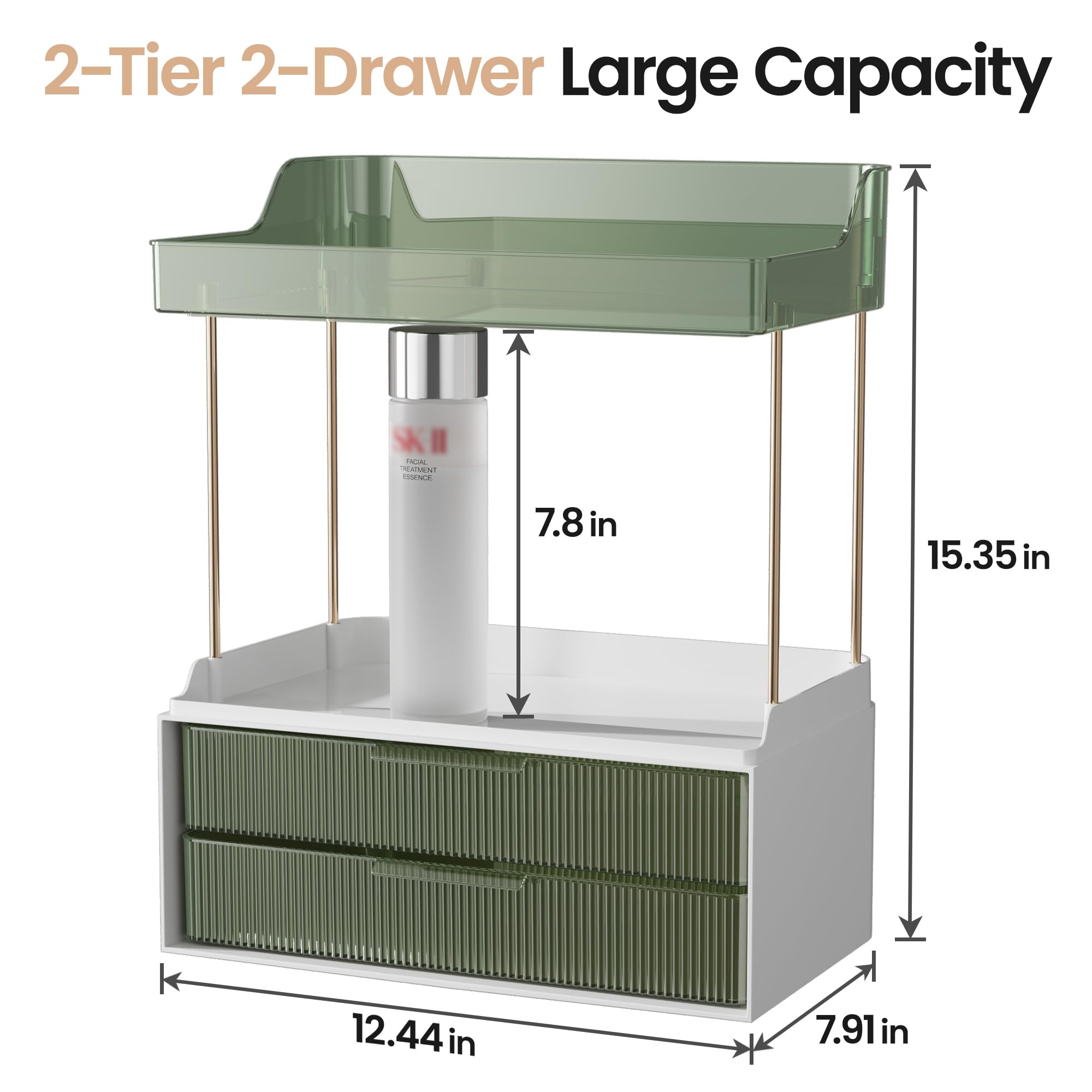 Foto 5 pulgar | Organizador De Baño Delamu De 2 Niveles Y 2 Cajones, Color Verde - Venta Internacional.