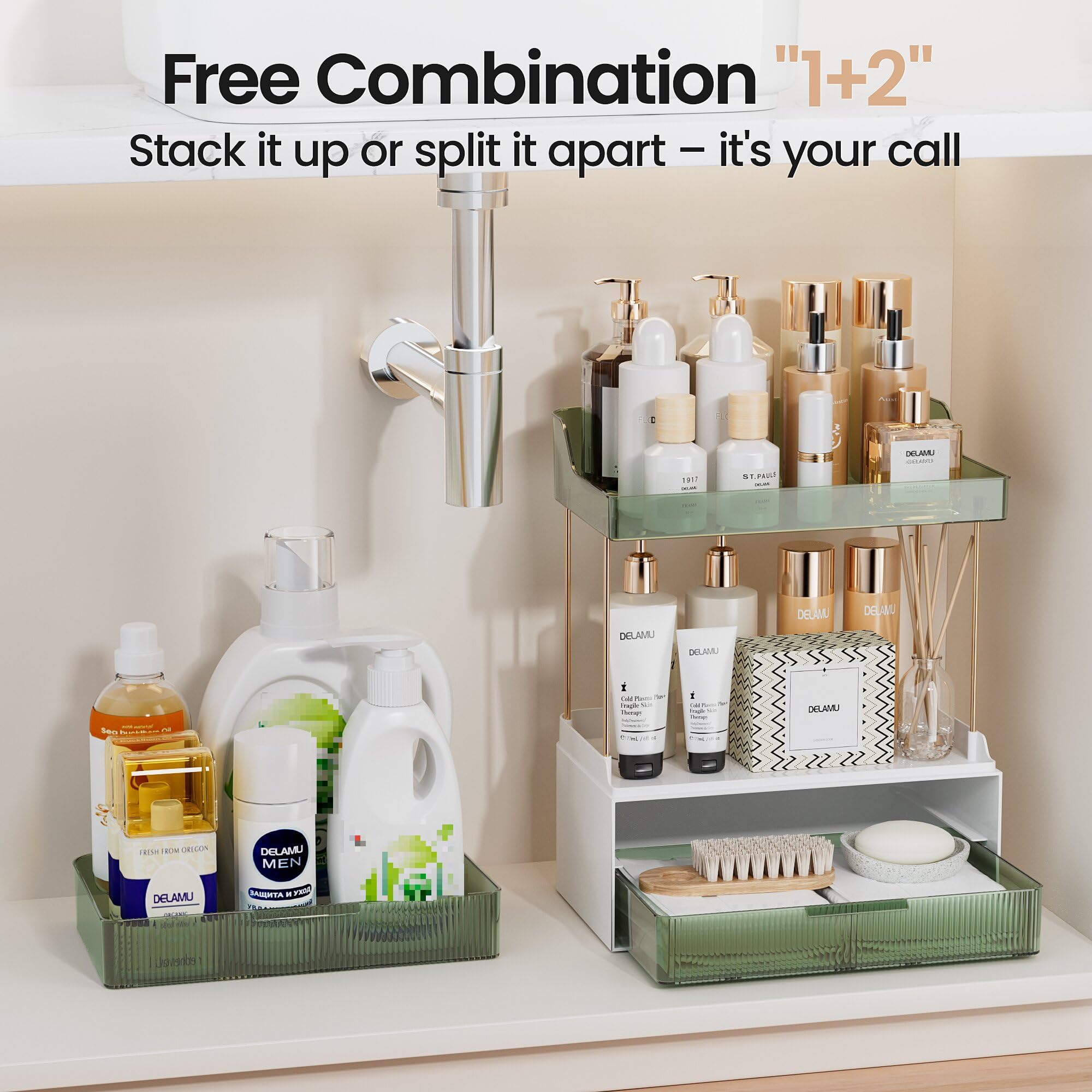 Foto 6 pulgar | Organizador De Baño Delamu De 2 Niveles Y 2 Cajones, Color Verde - Venta Internacional.
