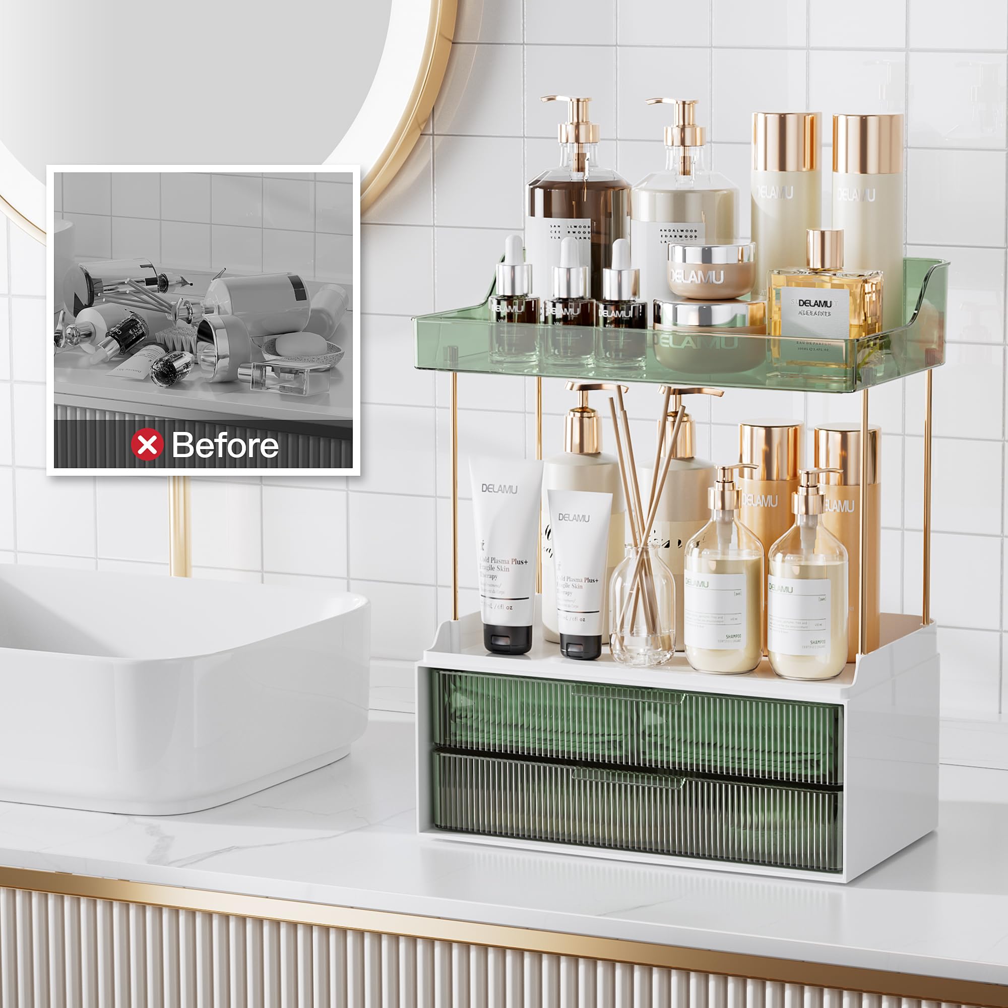 Foto 7 pulgar | Organizador De Baño Delamu De 2 Niveles Y 2 Cajones, Color Verde - Venta Internacional.