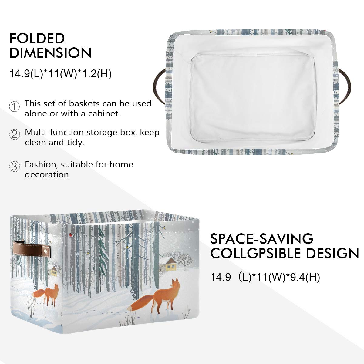 Foto 3 pulgar | Cesta De Almacenamiento Auuxva Winter Forest Wildlife Animal Fox - Venta Internacional.