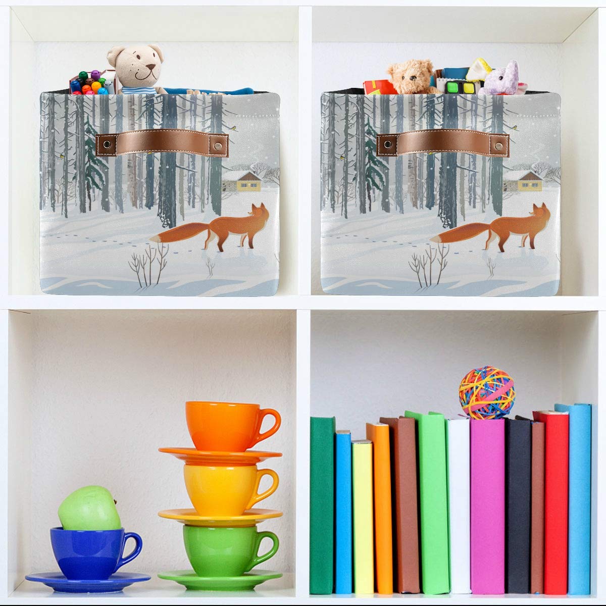 Foto 7 pulgar | Cesta De Almacenamiento Auuxva Winter Forest Wildlife Animal Fox - Venta Internacional.