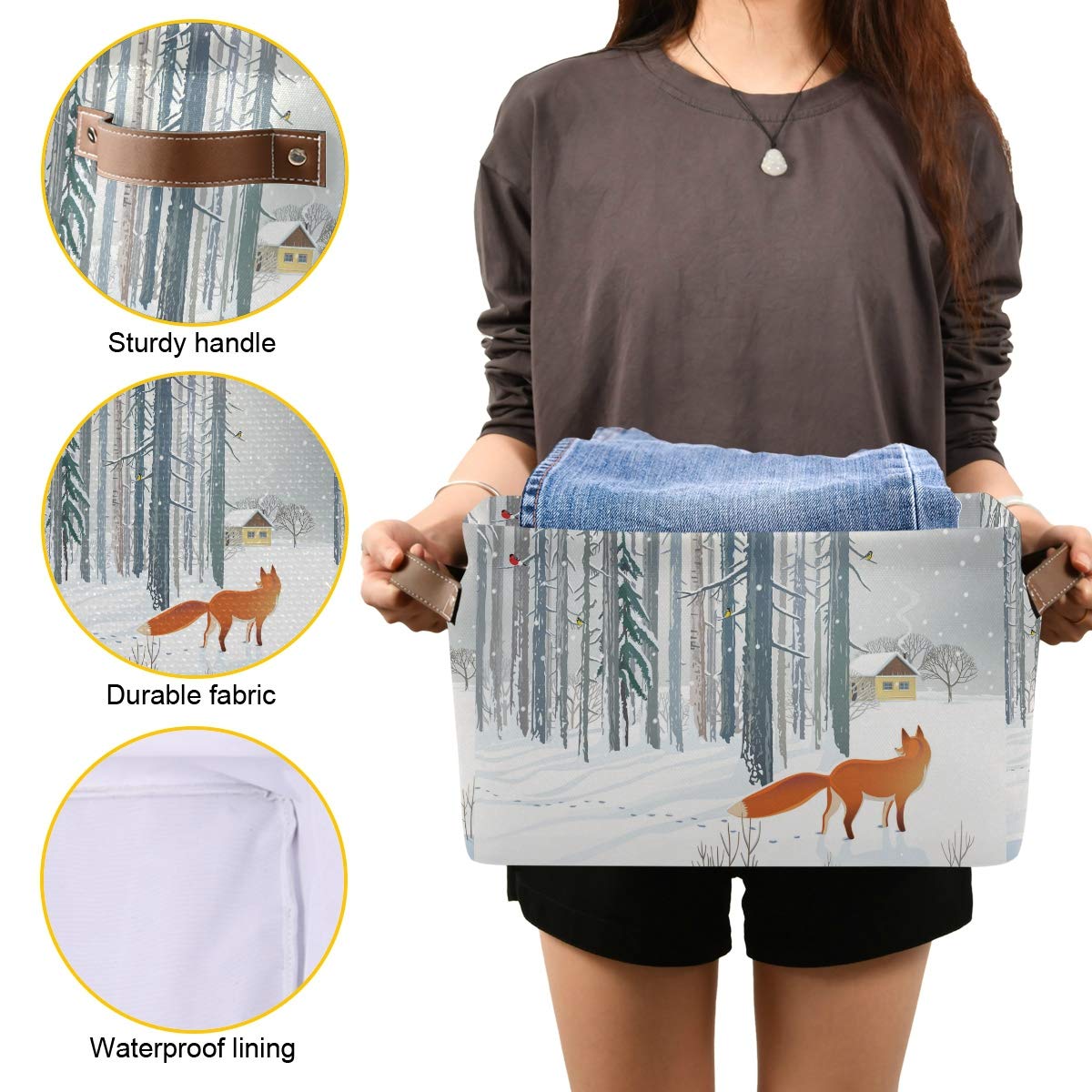 Foto 8 pulgar | Cesta De Almacenamiento Auuxva Winter Forest Wildlife Animal Fox - Venta Internacional.