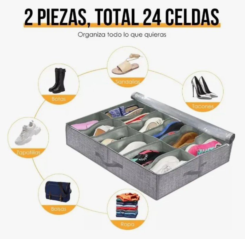 Foto 3 pulgar | Zapatera Plegable Bajo Cama 2pz Organizador 24 Pares Zapatos