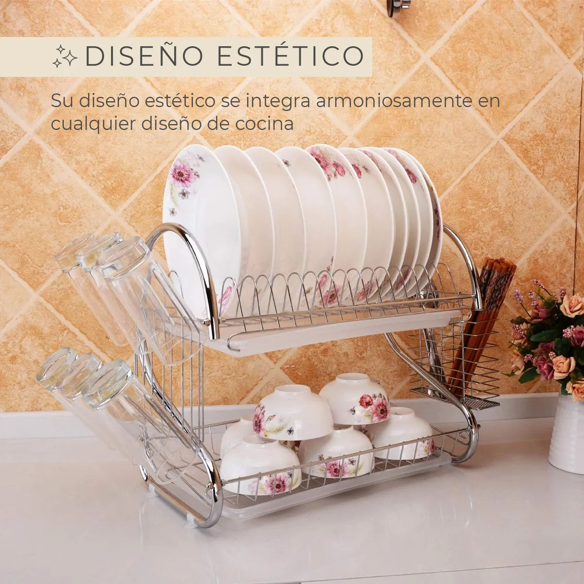 Foto 3 pulgar | Escurridor Trastes Platos Fregadero Acero Inoxidable Moderno 2 Niveles