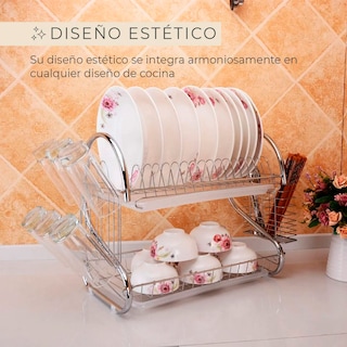 Foto 2 | Escurridor Trastes Platos Fregadero Acero Inoxidable Moderno 2 Niveles