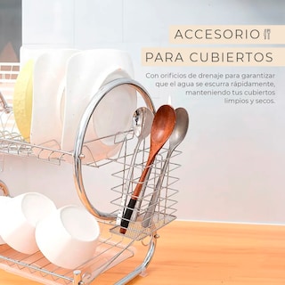 Foto 6 | Escurridor Trastes Platos Fregadero Acero Inoxidable Moderno 2 Niveles