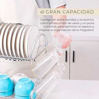 Foto 7 | Escurridor Trastes Platos Fregadero Acero Inoxidable Moderno 2 Niveles