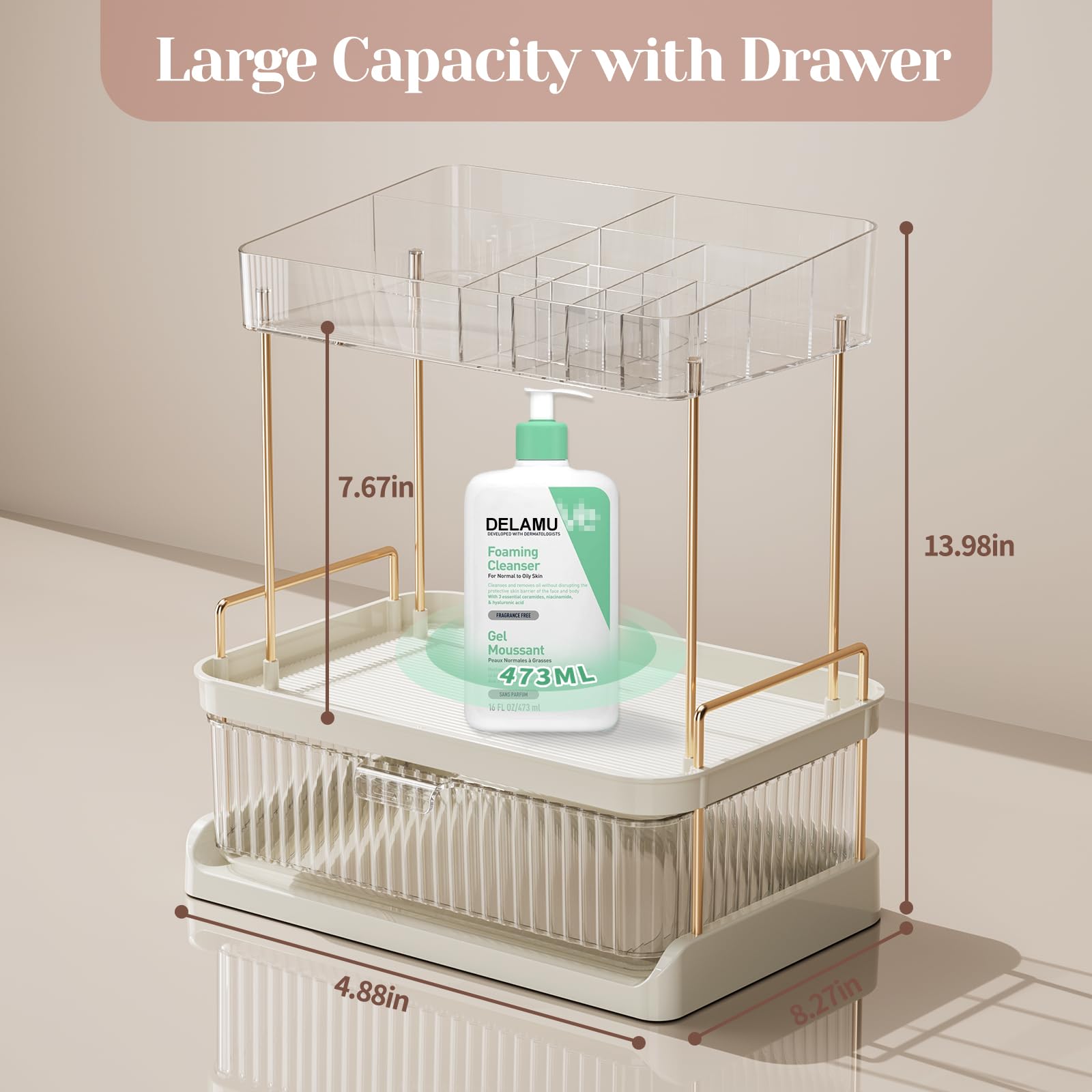 Foto 7 pulgar | Organizador De Encimera De Baño Delamu De 2 Niveles Con Cajón - Venta Internacional.