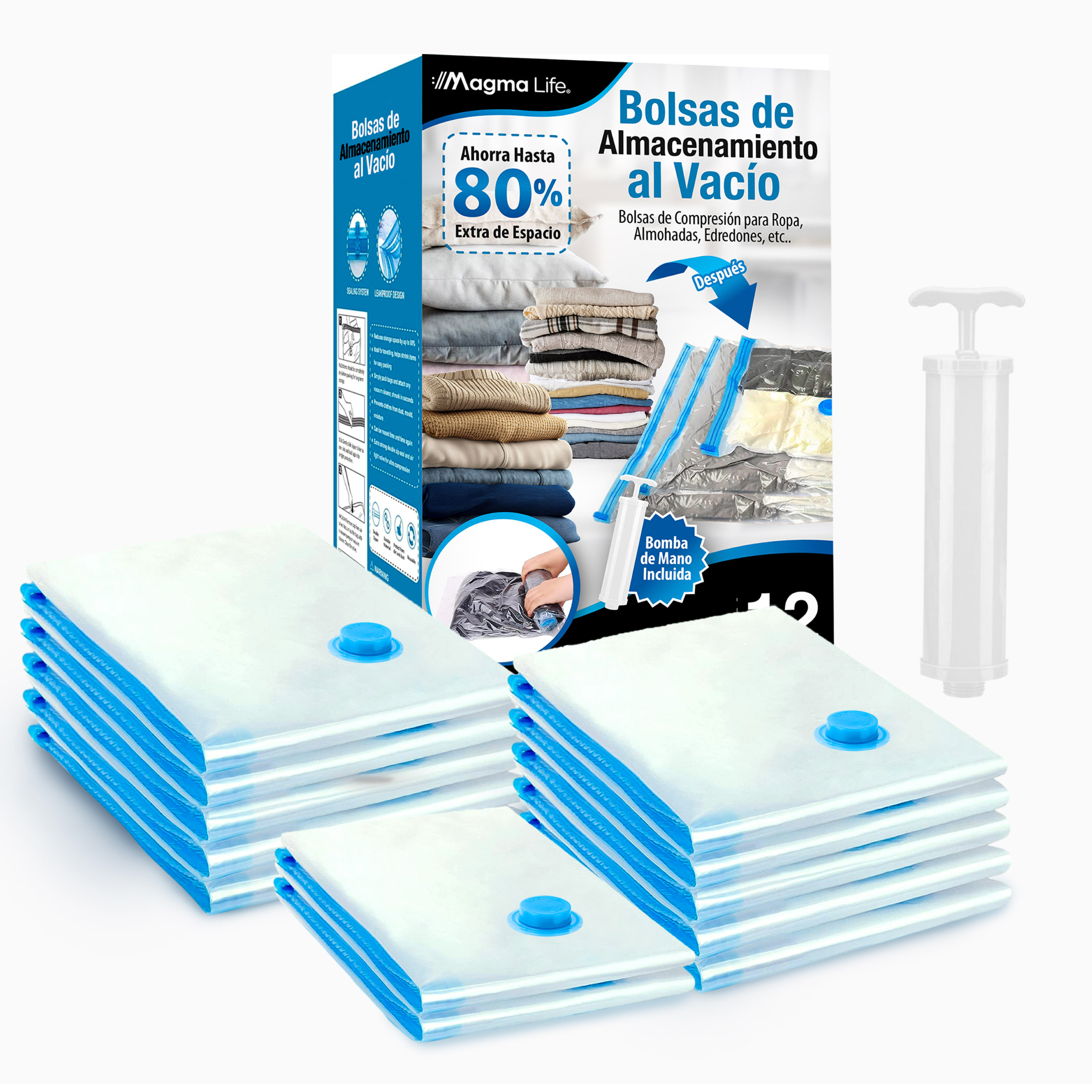 Foto 1 | Magma Life Bolsas Compresión Al Vacío 12pzs 3 Tamaños  Ahorro De Espacio