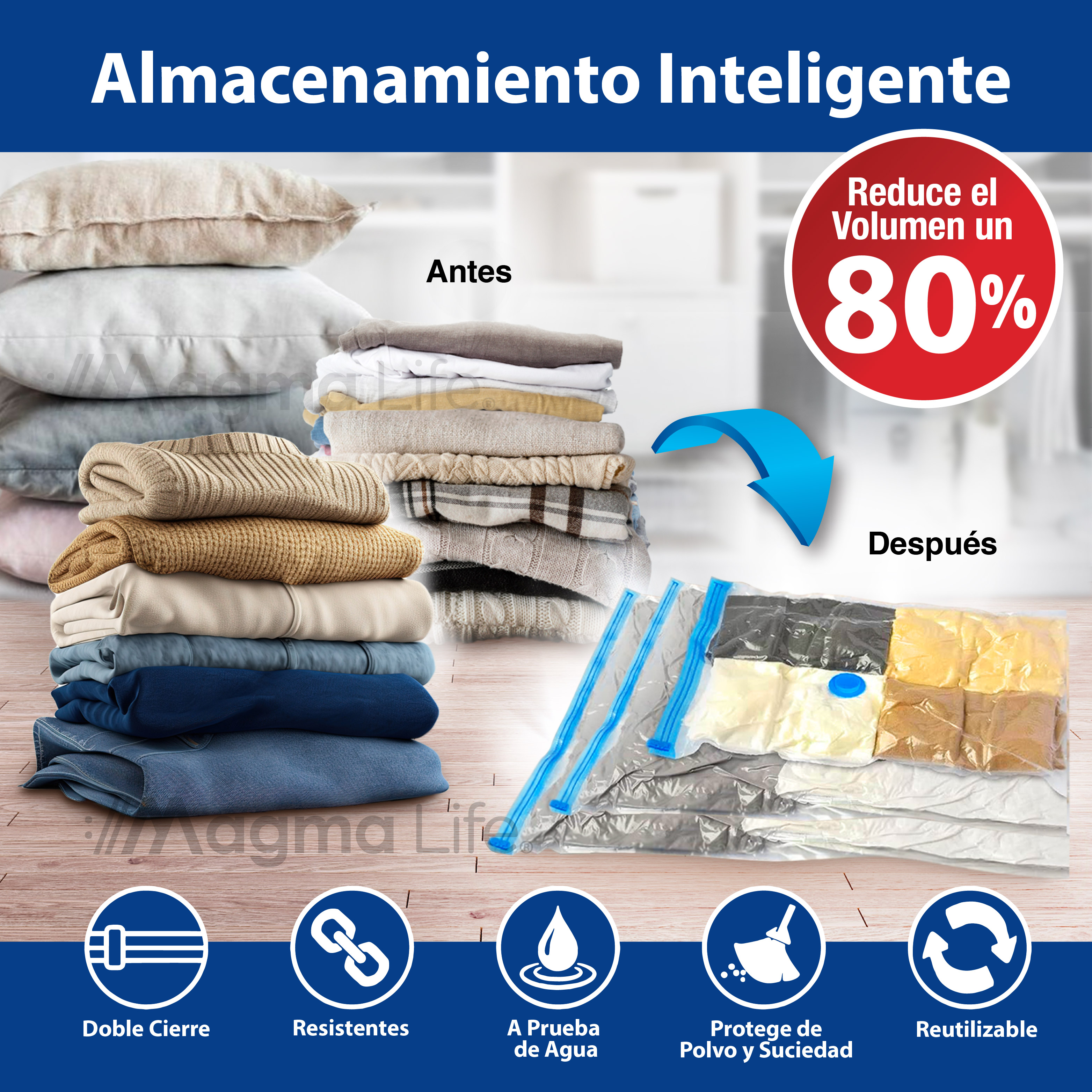 Foto 2 | Magma Life Bolsas Compresión Al Vacío 12pzs 3 Tamaños  Ahorro De Espacio