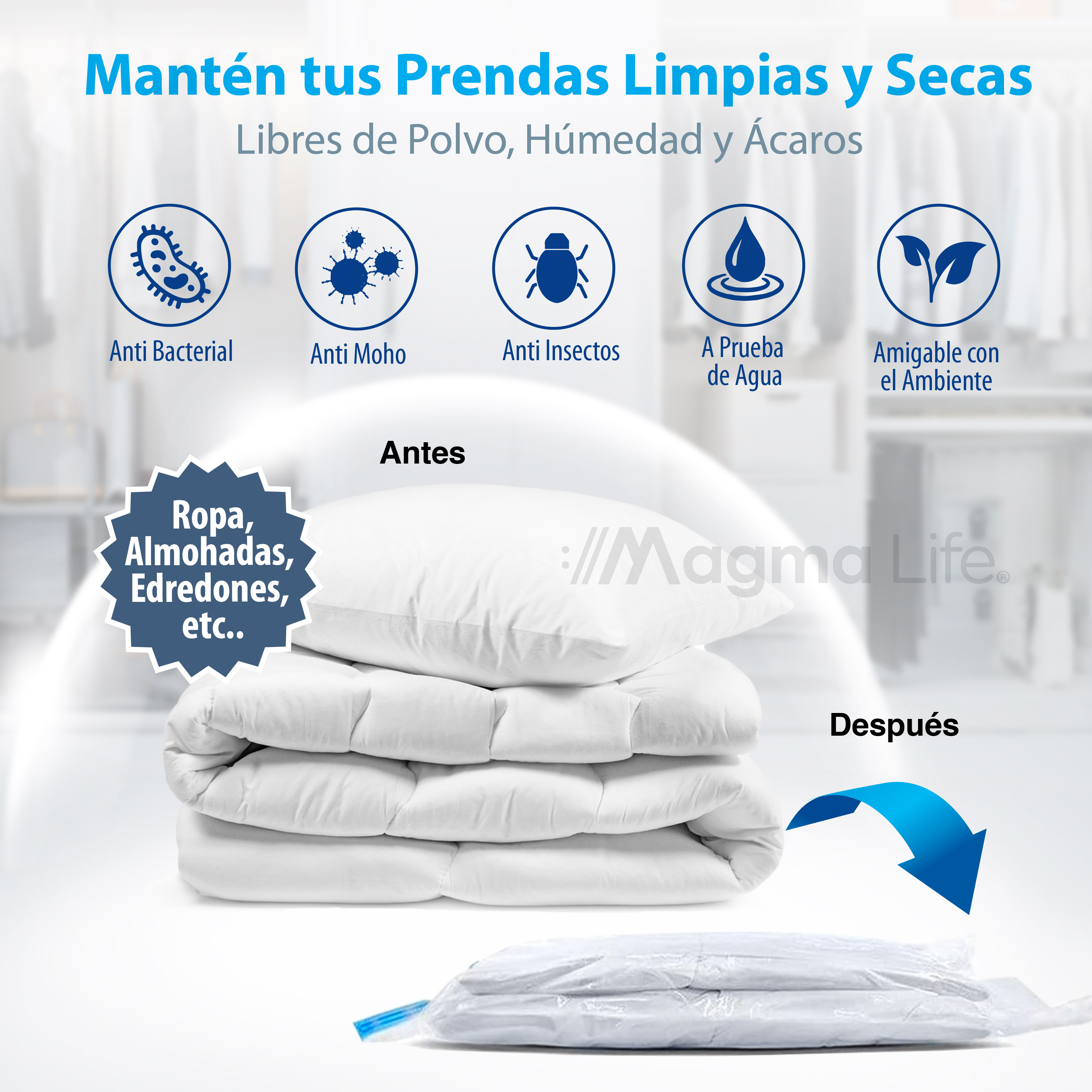 Foto 4 pulgar | Magma Life Bolsas Compresión Al Vacío 12pzs 3 Tamaños  Ahorro De Espacio
