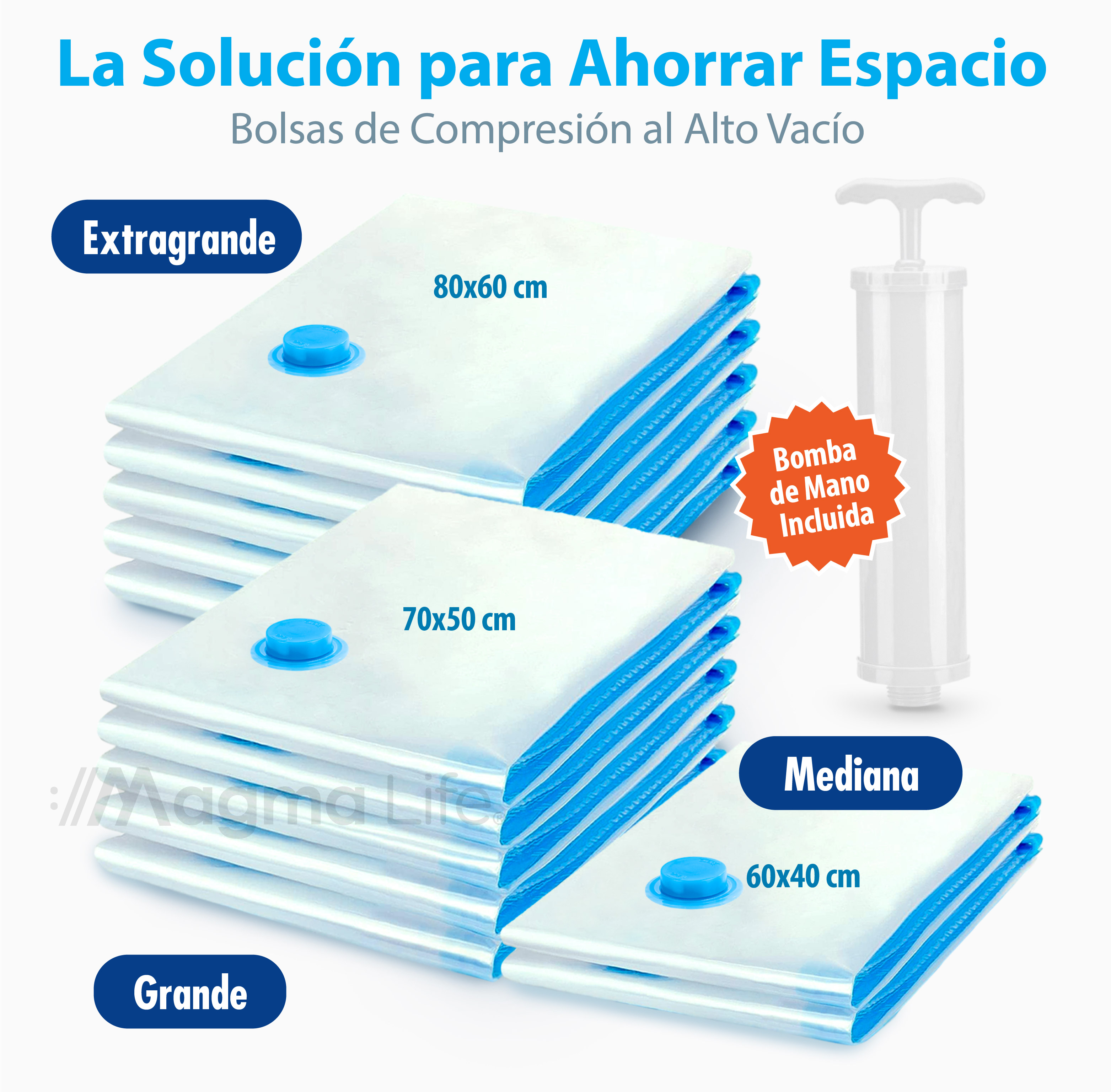Foto 5 | Magma Life Bolsas Compresión Al Vacío 12pzs 3 Tamaños  Ahorro De Espacio