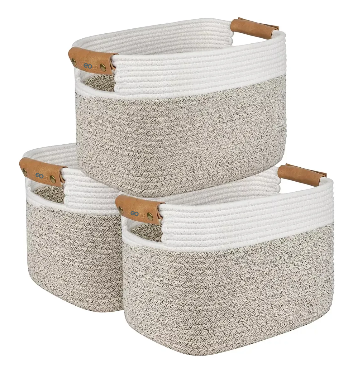 Foto 2 pulgar | 3 Cestas De Almacenamiento Cubo De Cuerda De Algodón Tejido Asa Eo Safe Imports Esi-20508 Beige