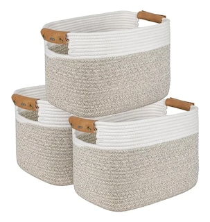Foto 1 | 3 Cestas De Almacenamiento Cubo De Cuerda De Algodón Tejido Asa Eo Safe Imports Esi-20508 Beige