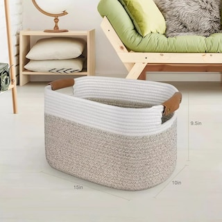 Foto 4 | 3 Cestas De Almacenamiento Cubo De Cuerda De Algodón Tejido Asa Eo Safe Imports Esi-20508 Beige