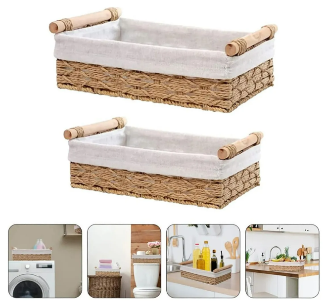 Foto 4 pulgar | Elegantes Canastas De Mimbre Xtellar: Organiza Y Decora Con Estilo (juego De 2)