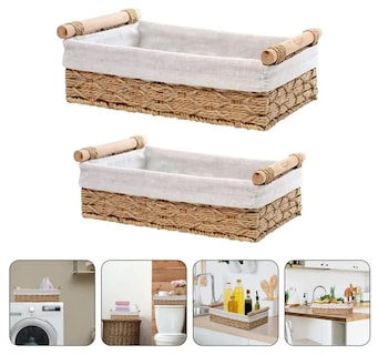 Foto 3 | Elegantes Canastas De Mimbre Xtellar: Organiza Y Decora Con Estilo (juego De 2)
