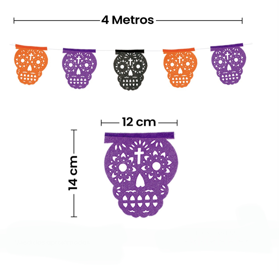 Foto 2 | Guia de Papel Picado Calavera Multicolor