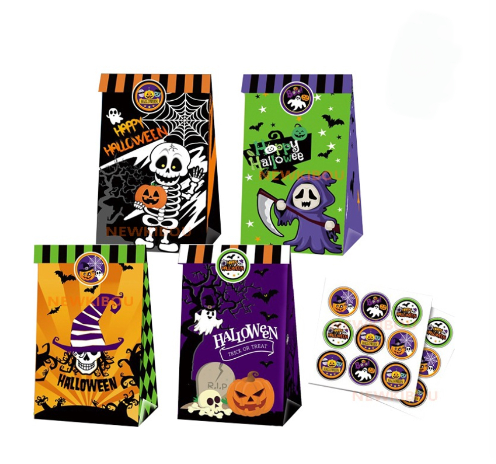 Bolsas de Golosinas y Regalos para Fiesta de Halloween Funbu Multicolor 12 Piezas + 18 Pegatinas