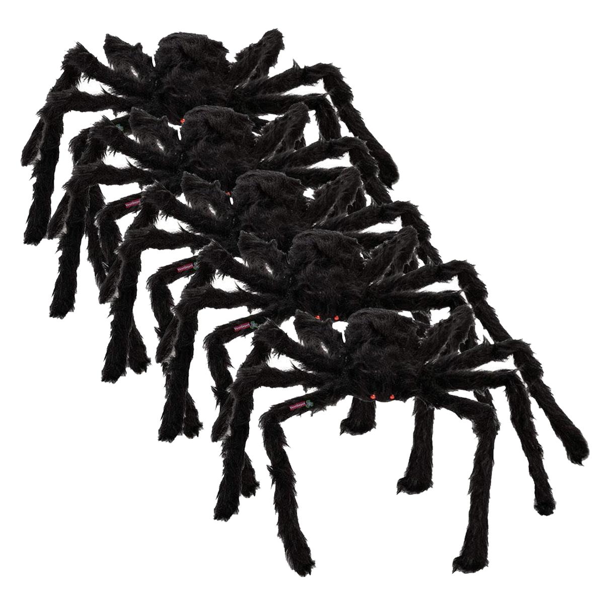 Decoración Halloween Arañas Peludas SmileFun MXSRP-010 Negras 5 Piezas 75 cm