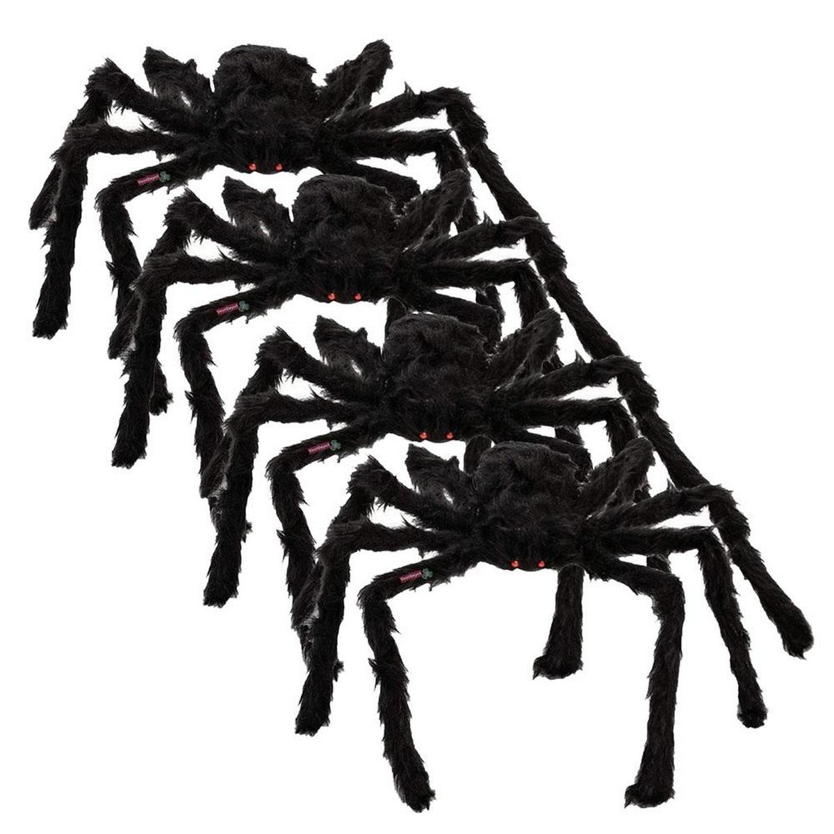 Decoración Halloween Arañas Peludas SmileFun MXSRP-014 Negras 4 Piezas 90 cm