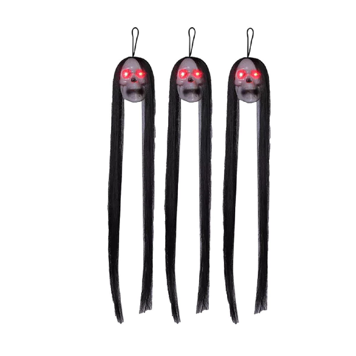 3pcs Decoración De Halloween Brilla Cráneo Colgante Con Pelo Negro