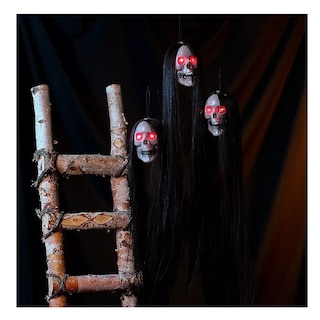 Foto 4 | 3pcs Decoración De Halloween Brilla Cráneo Colgante Con Pelo Negro