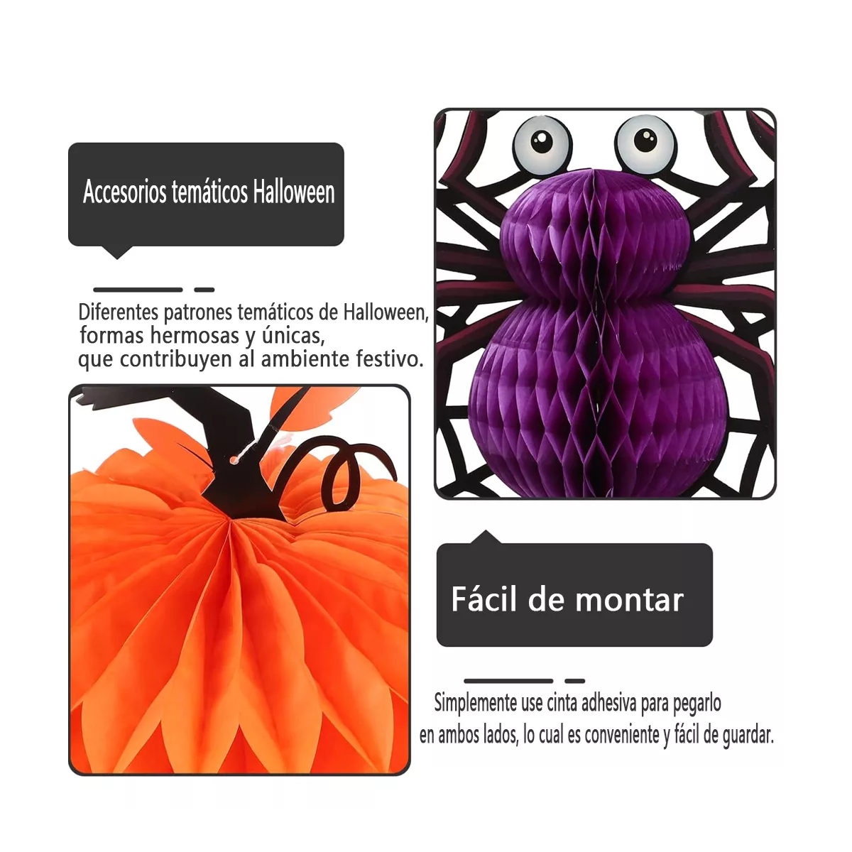 Foto 2 | Halloween Decoraciones Papel Colgante Araña Linterna Juego 5 Morado Naranja