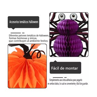 Foto 2 | Halloween Decoraciones Papel Colgante Araña Linterna Juego 5 Morado Naranja