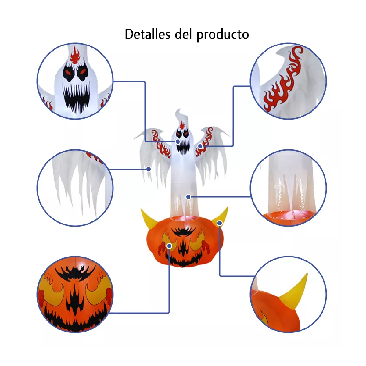 Foto 3 pulgar | 2.4m Halloween Inflable Decorar Calabaza Fantasma Blanco Led