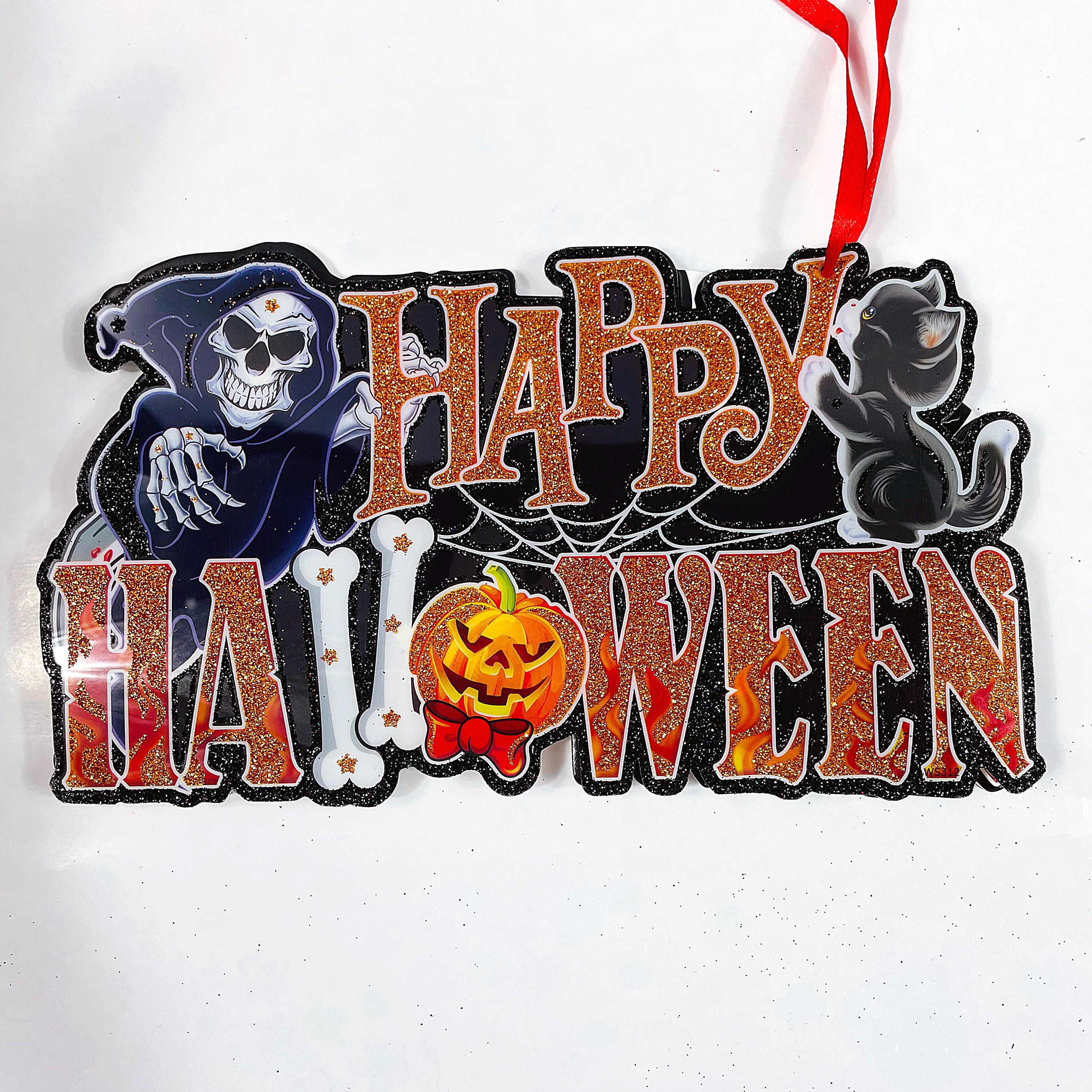 Letrero De Halloween ''happy Halloween'' Con Gato Y Luces Decorativas