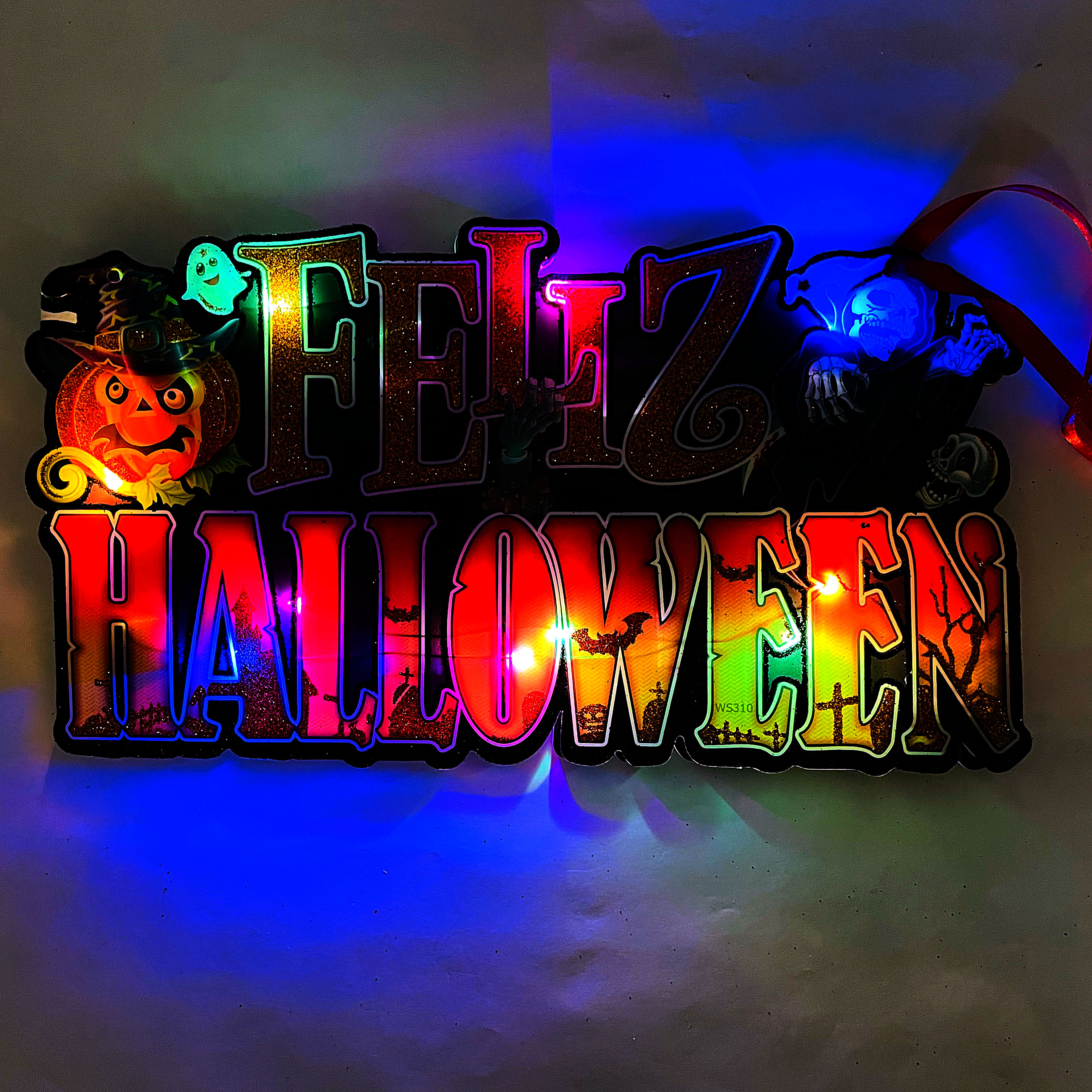 Foto 3 pulgar | Letrero Colgante 'happy Halloween' Con Calabaza Y Luces Led