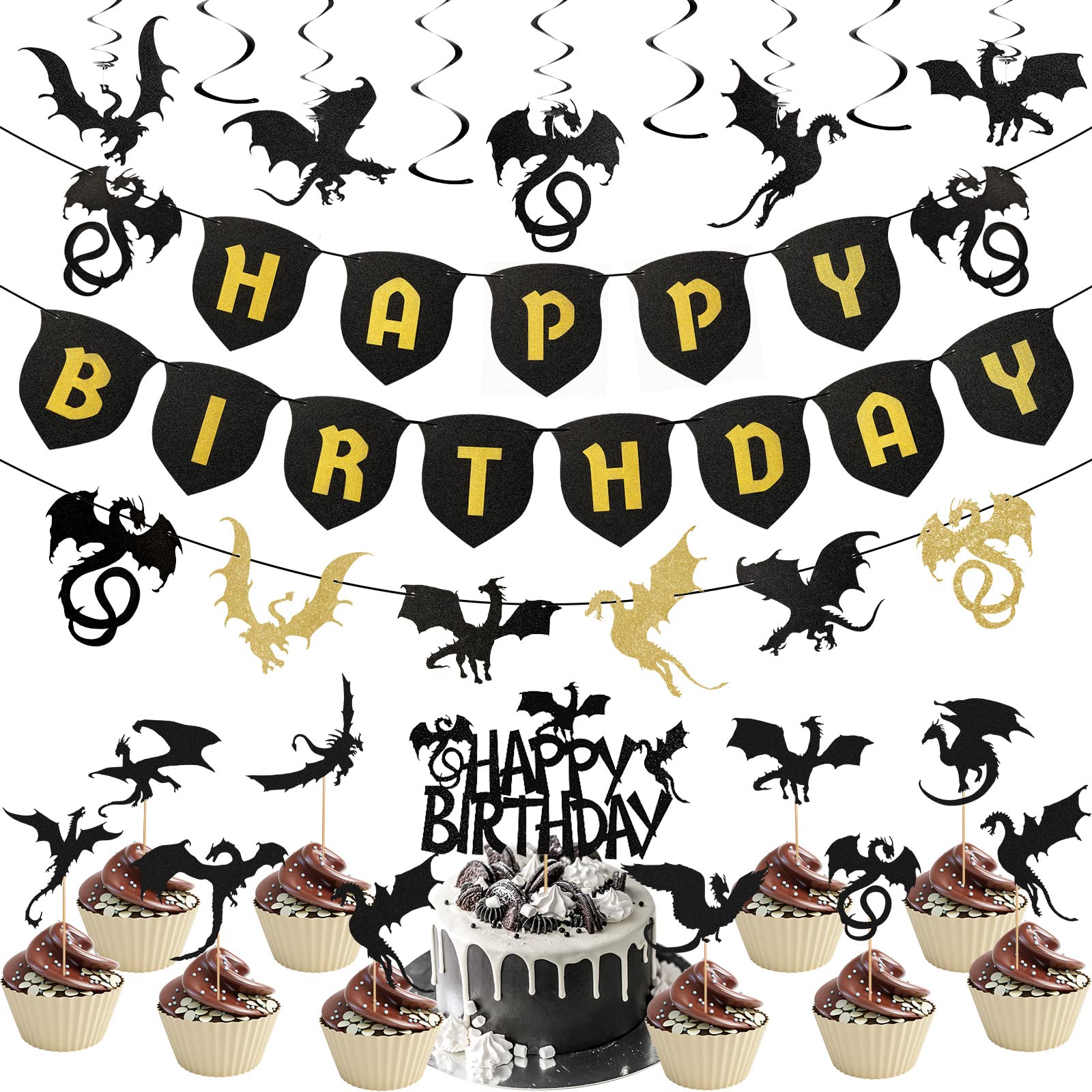 Foto 1 | Set De 44 Piezas Para Fiestas Con Temática De Dragón De Zonon Para Cumpleaños - Venta Internacional.