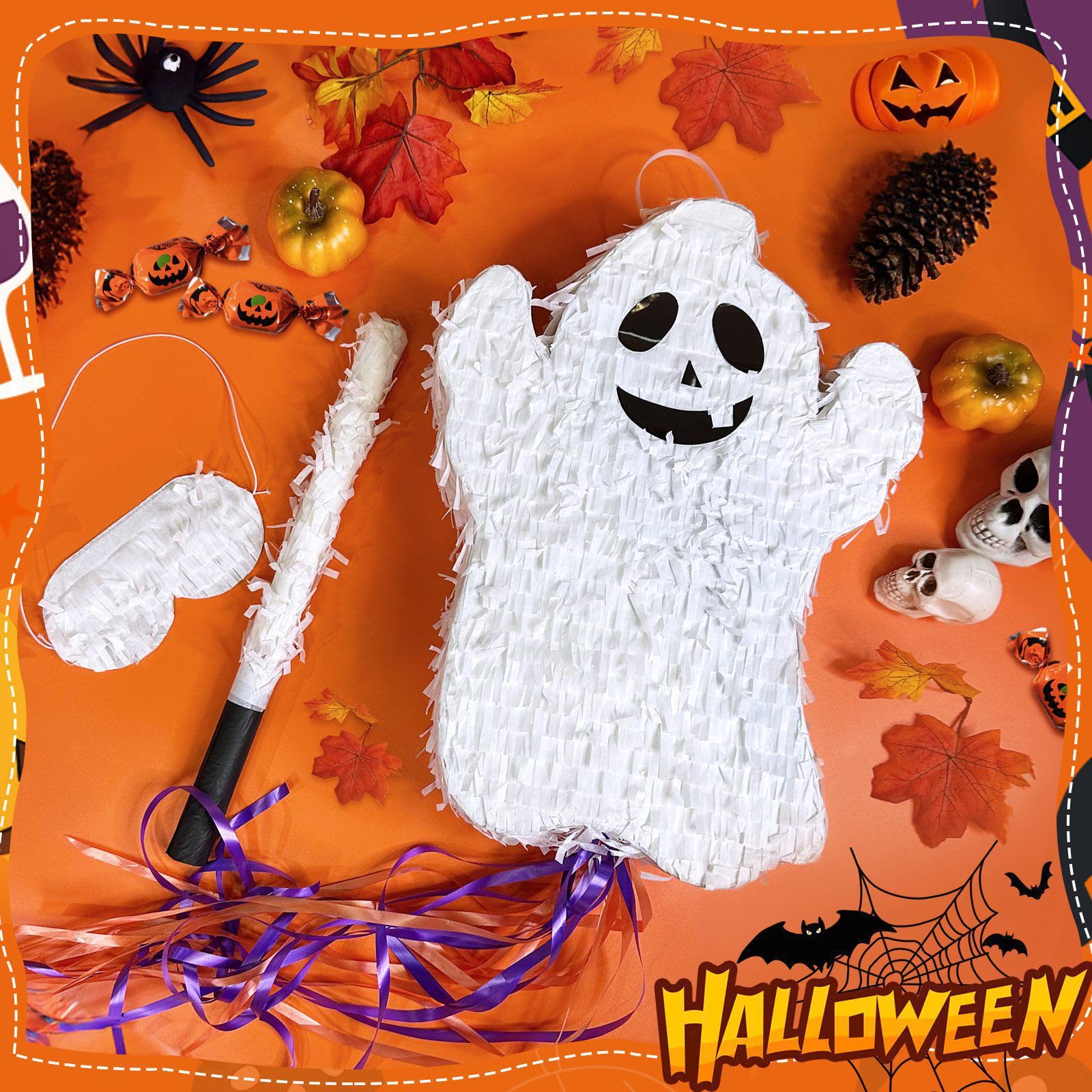 Foto 3 | Piñata Turnmeon Halloween Ghost Con Bastones Y Venda En Los Ojos  40 X 30 Cm - Venta Internacional.