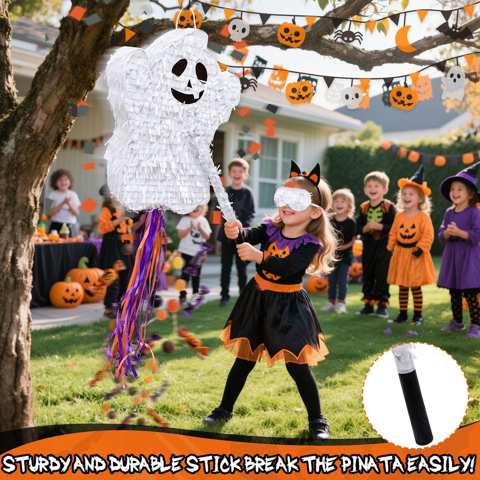 Foto 4 | Piñata Turnmeon Halloween Ghost Con Bastones Y Venda En Los Ojos  40 X 30 Cm - Venta Internacional.