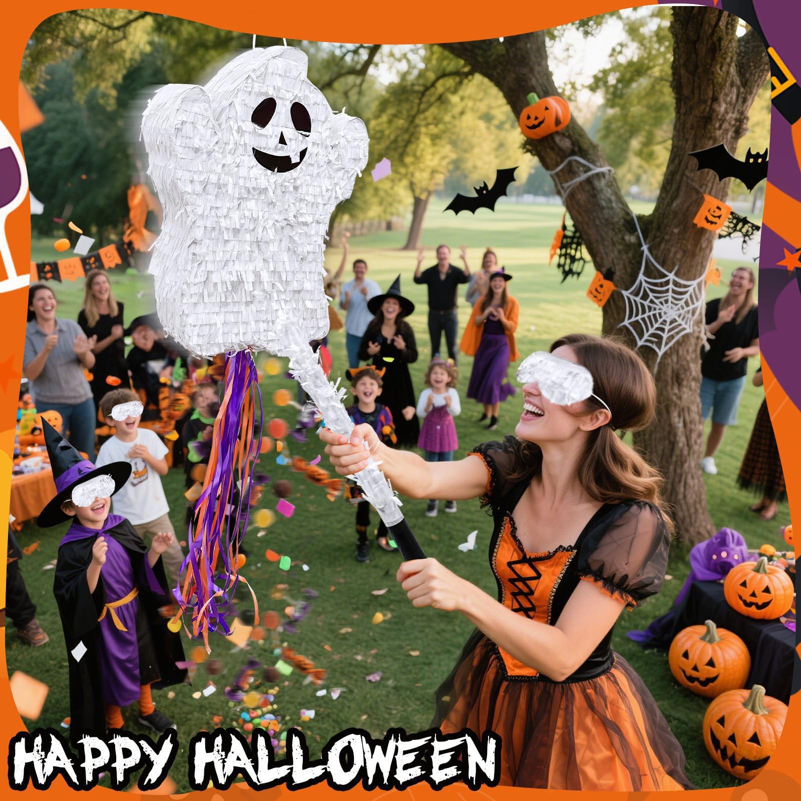 Foto 8 pulgar | Piñata Turnmeon Halloween Ghost Con Bastones Y Venda En Los Ojos  40 X 30 Cm - Venta Internacional.