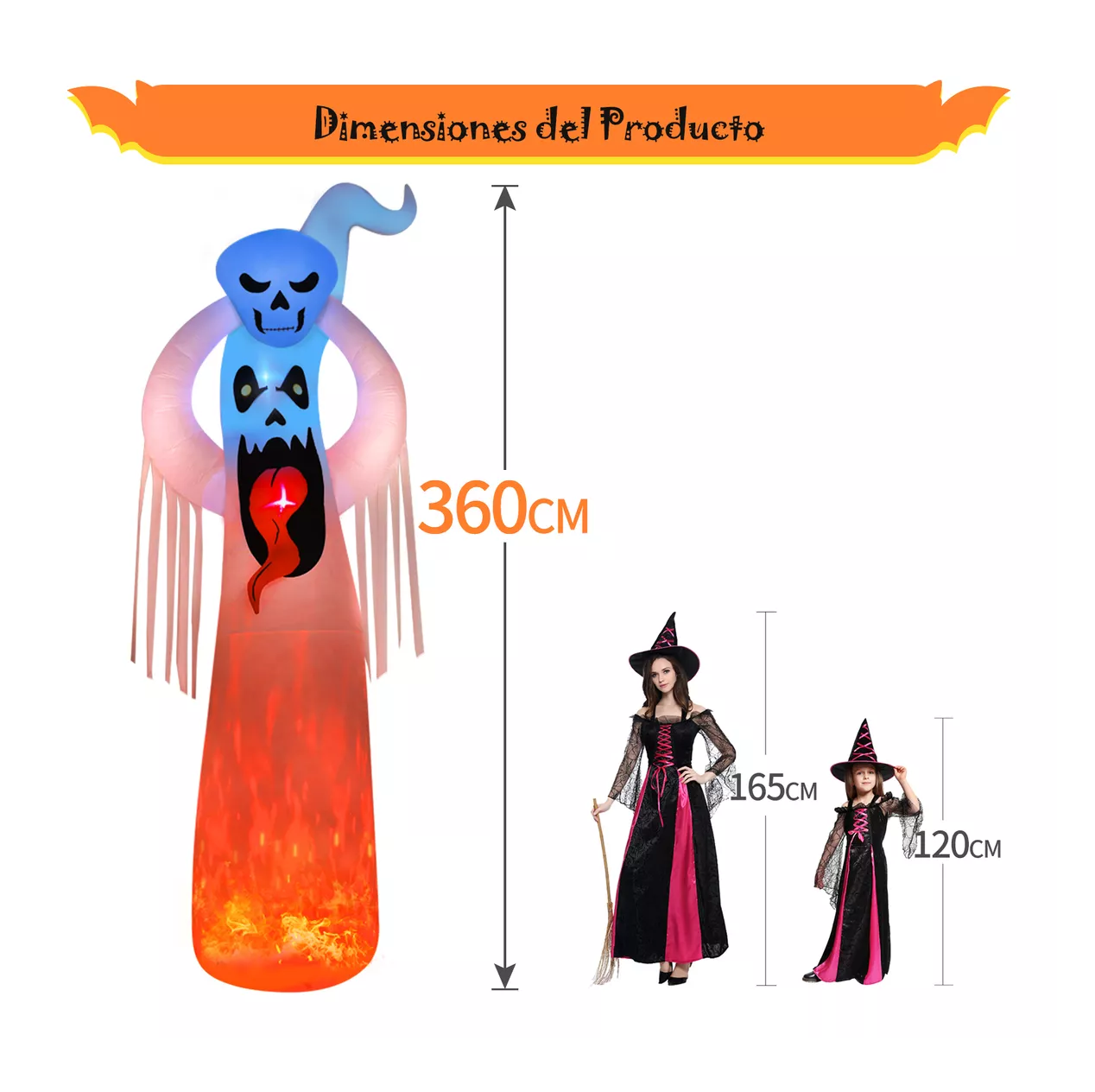 Foto 4 pulgar | Inflable de Halloween de Fantasma con LED Decoración 3.6 M Multicolor