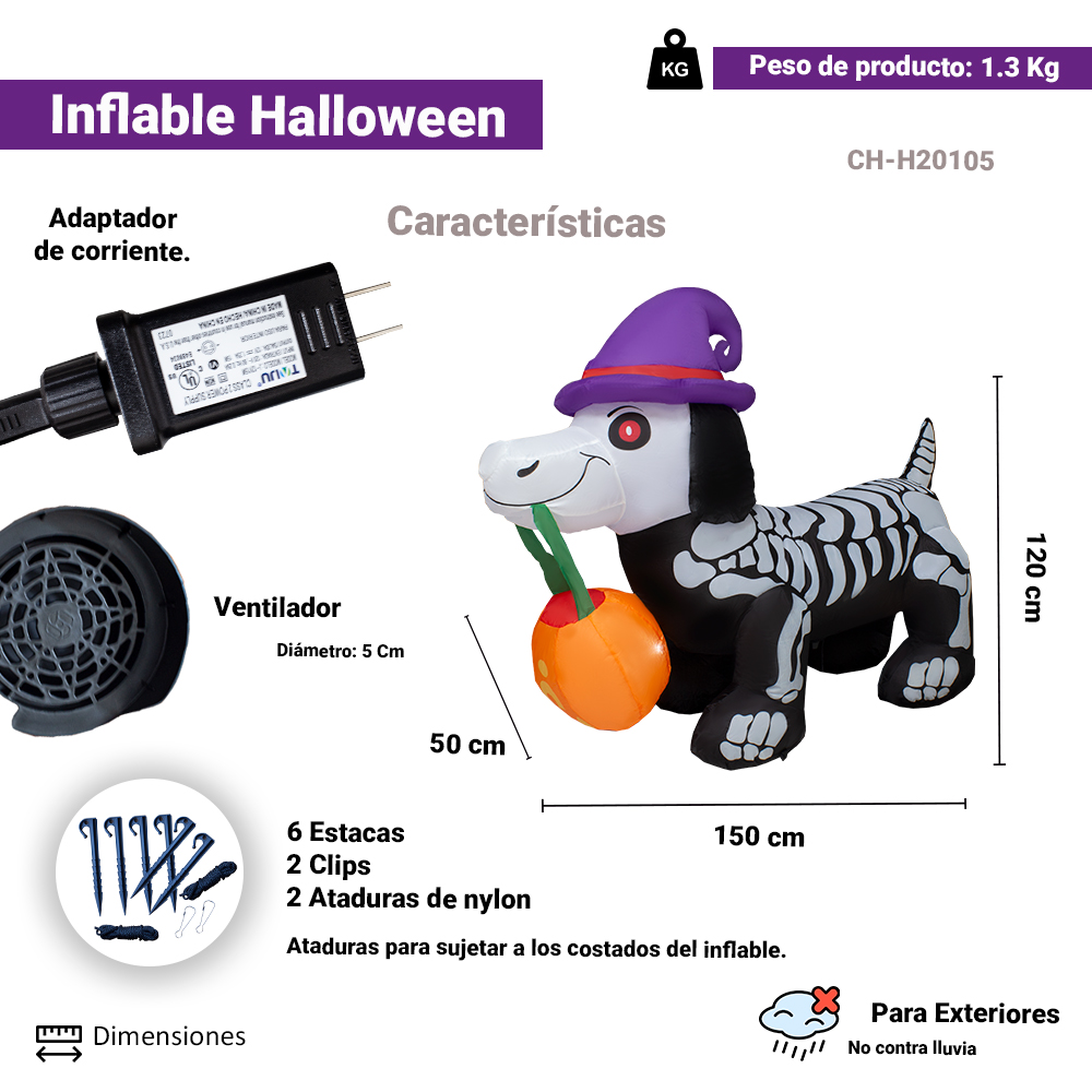 Foto 3 pulgar | Inflable Halloween Perro Fantasma Con Luz Decorativo 1.50mts