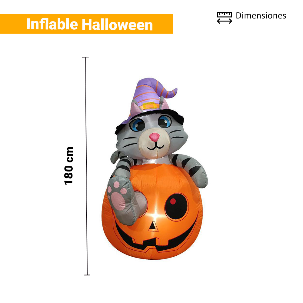 Foto 3 pulgar | Inflable Halloween Gato Con Calabaza Con Luz Decorativo 1.80mts