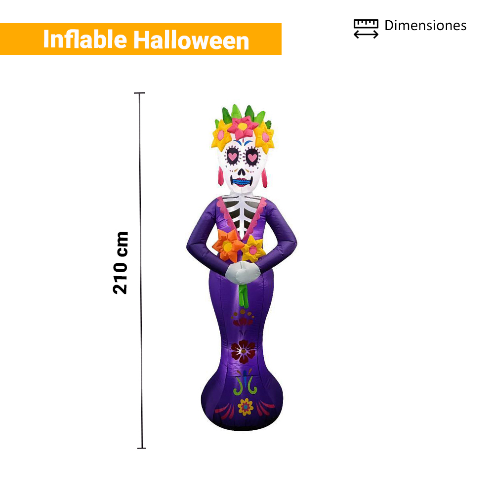 Foto 3 pulgar | Inflable Halloween Catrina Con Luz Decorativo 2.10mts