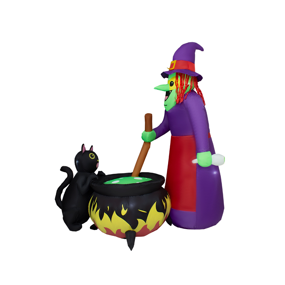 Inflable Halloween Bruja Y Gato Con Olla Con Luz Decorativo 1.80mts