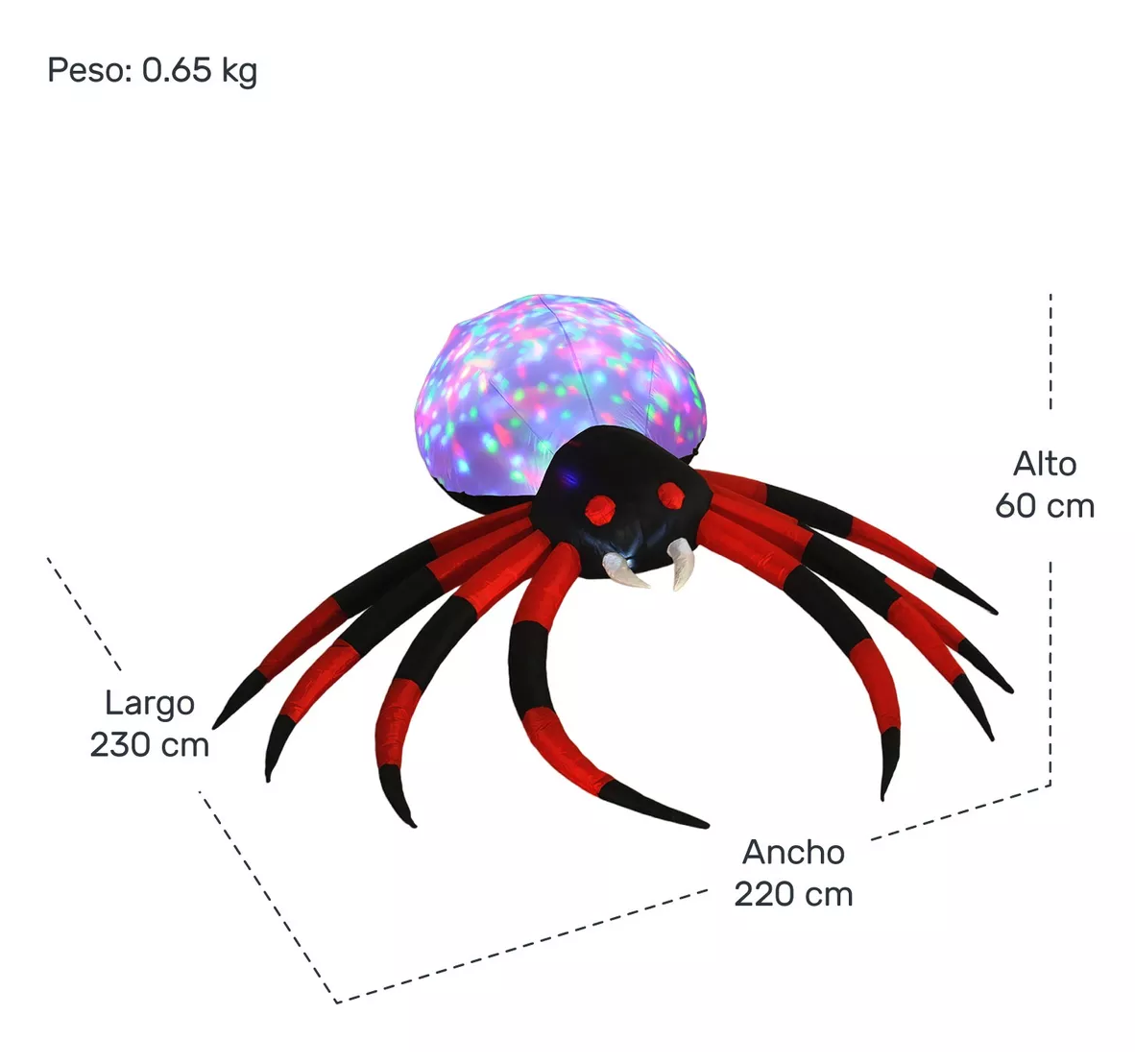 Foto 7 pulgar | Inflable Halloween Araña Gigante Spider Luz Led 2.3 Mts Negro/rojo