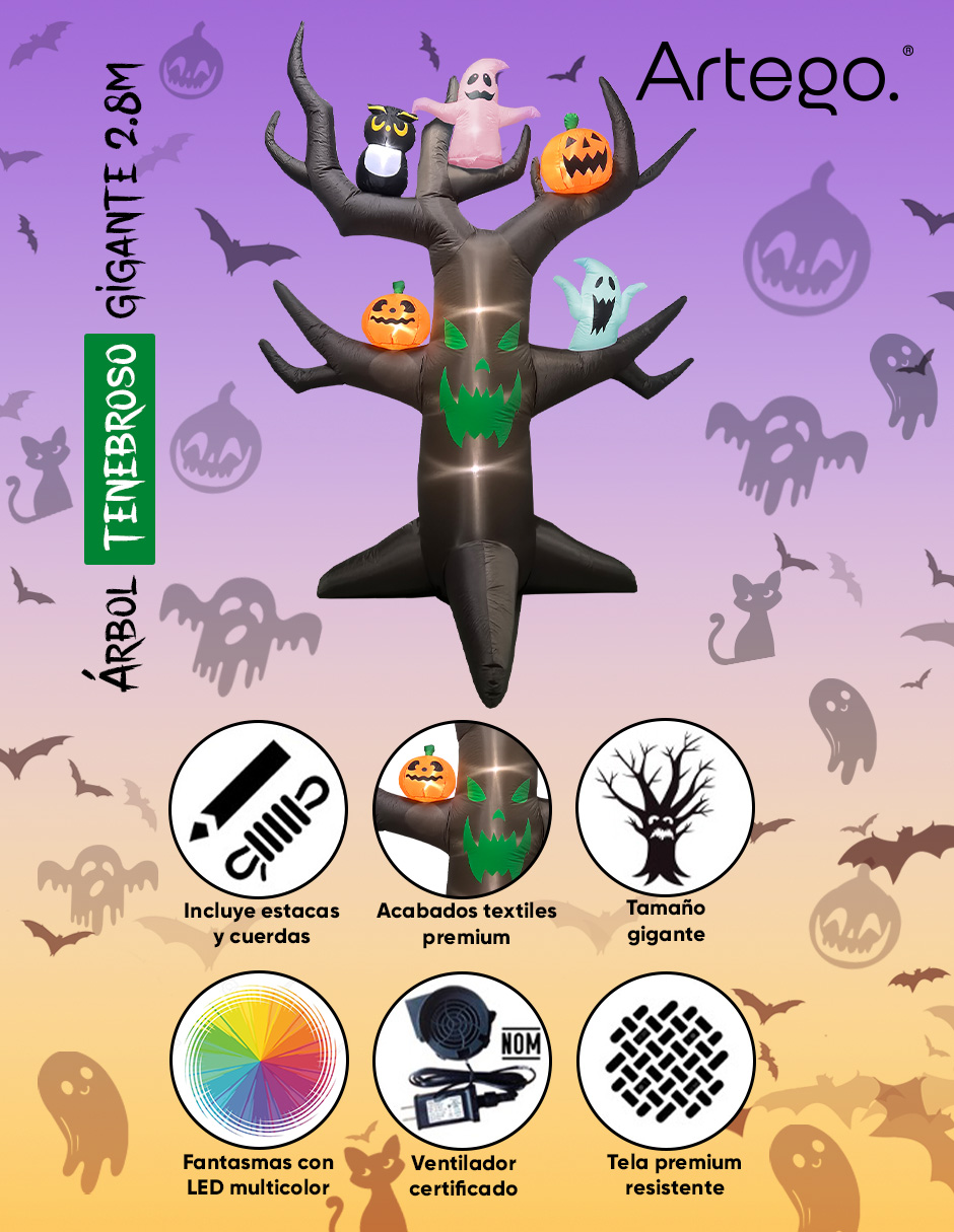 Foto 4 pulgar | Inflable De Halloween Árbol Tenebroso Con Calabazas Y Fantasmas Multiled Para Exteriores 2.8m