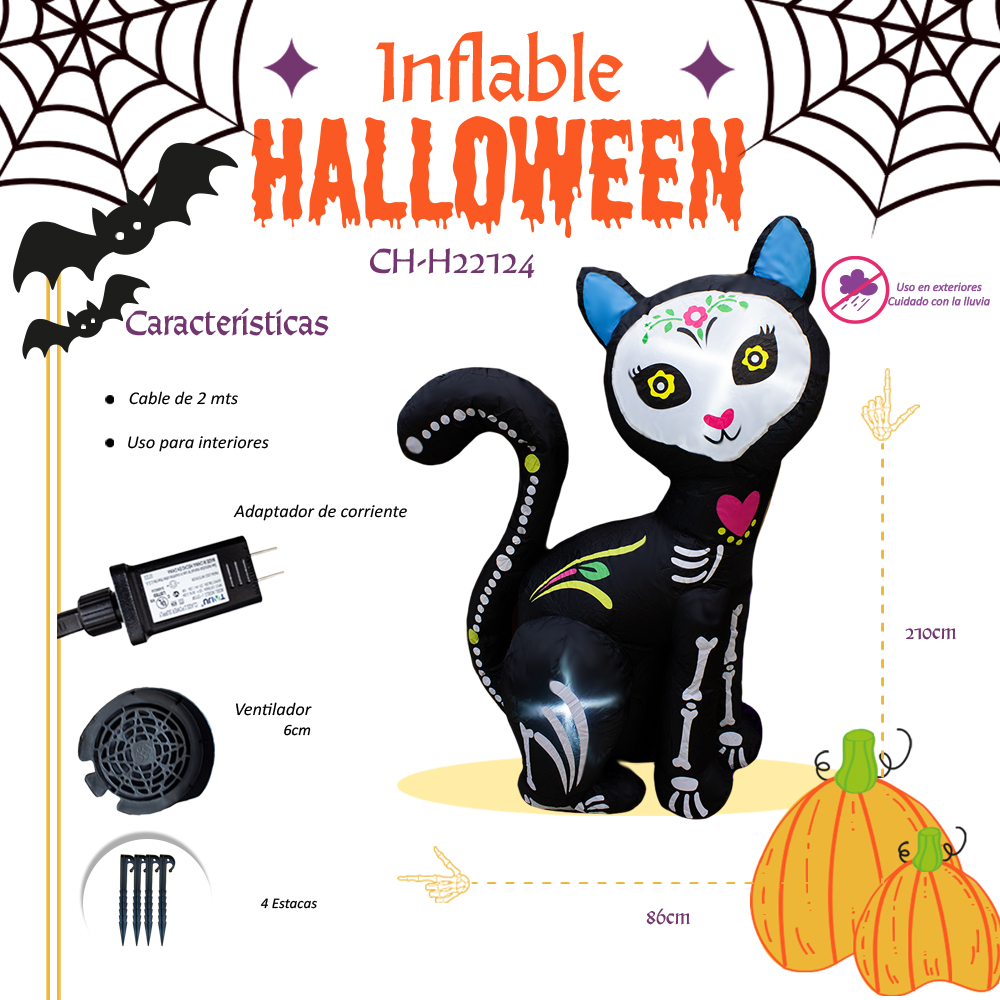 Foto 3 pulgar | Inflable Halloween Gatita Catrina Con Luz Led 1.20 Metros